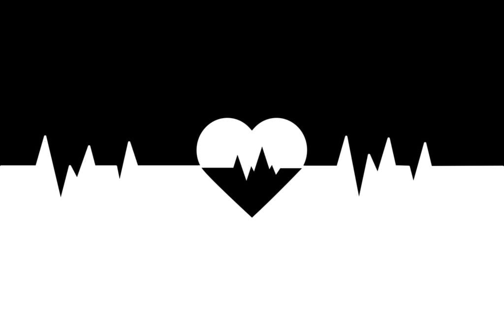 Black & white image with heart & monitor