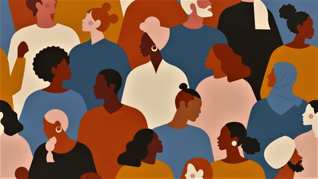 Painting representing diverse group of people
